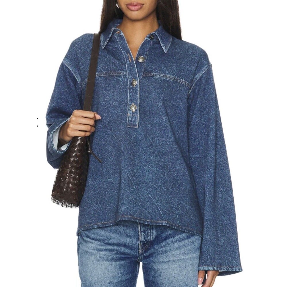 $238 Rag & Bone Miramar Emily Popover Shirt in Penny Wash Denim Sweats S